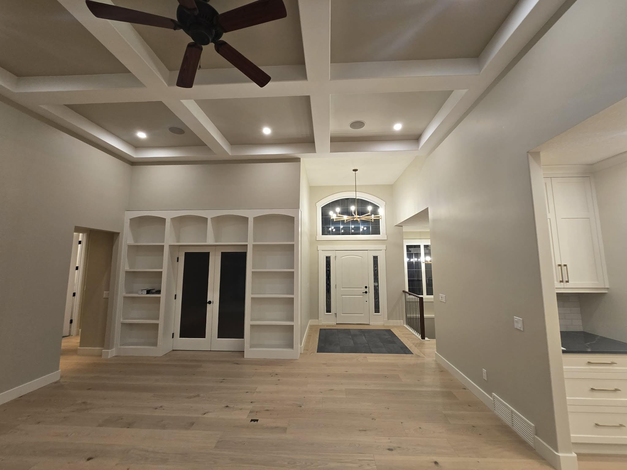 Bright living area with completed flooring installation
