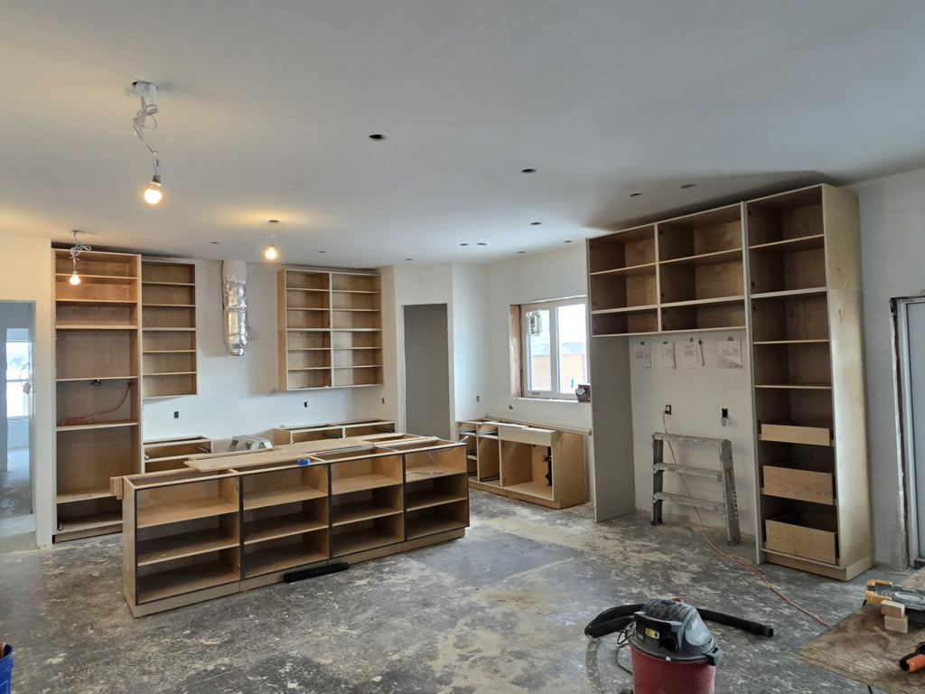 Built-in cabinetry and storage installation in progress